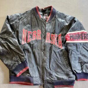 Vintage 80s Nebraska Huskers Leather Bomber Jacket XL Mirage